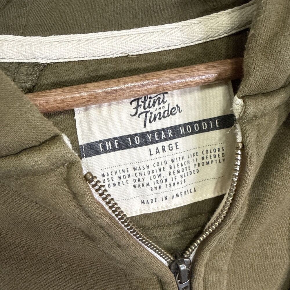Flint And Tinder The 10 Year Hoodie Full Zip Large Olive Green Made In USA - Picture 6 of 10